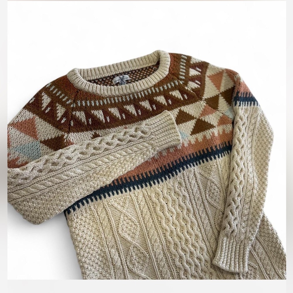 L.L.Bean Signature Cotton Fisherman Tunic Sweater Fair Isle Cable-knit Woman SM